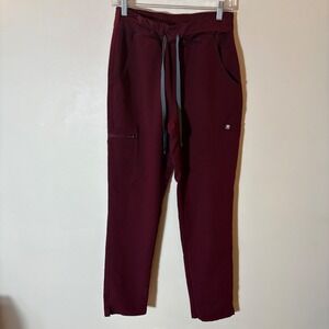FIGS Technical Collection High Waisted Yola Skinny Scrub‎ Pants in Burgundy S